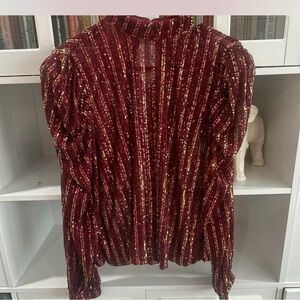 Flying Tomato - Size Med. Sequin Striped Red and Gold Women's Top